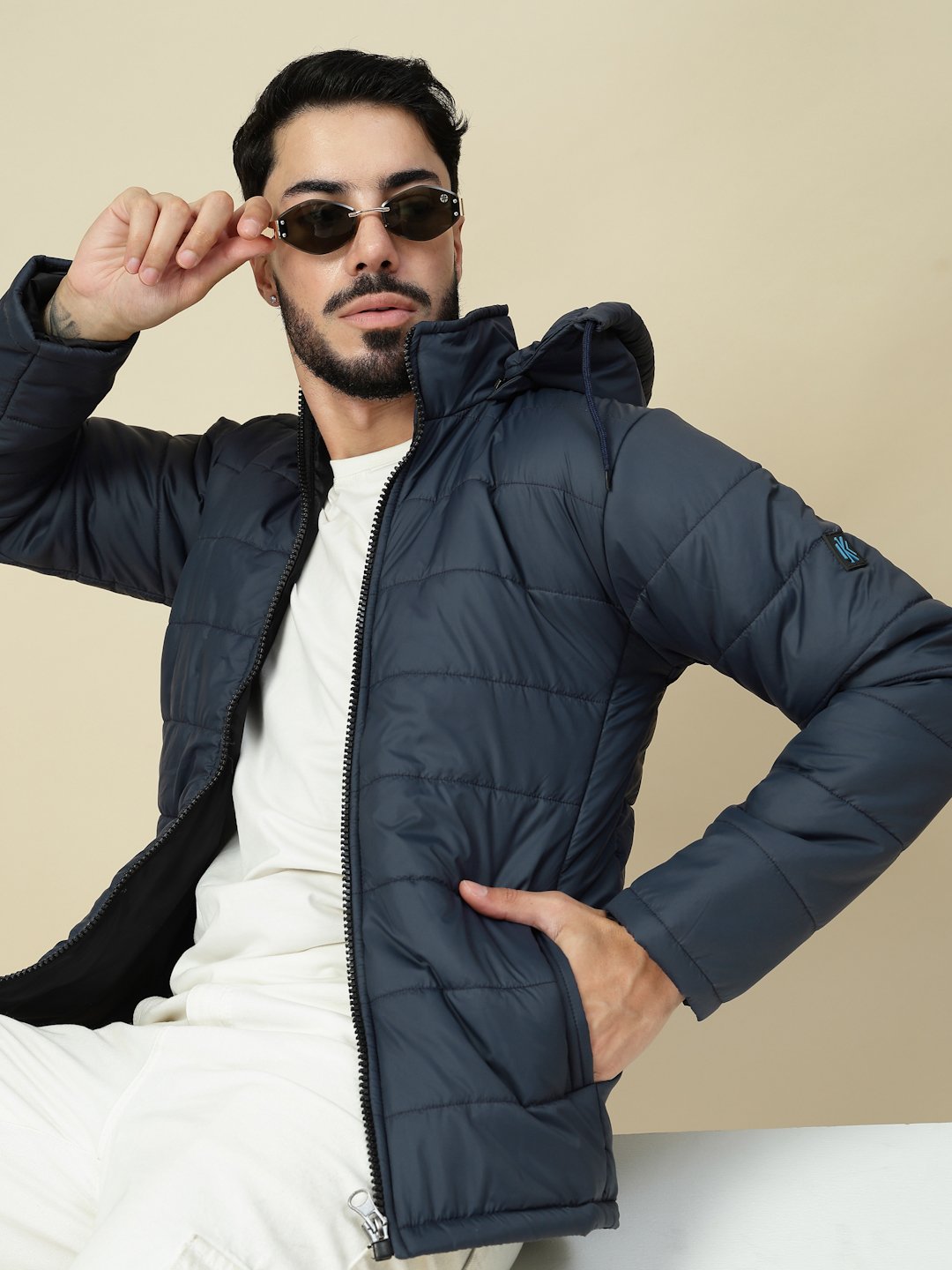 Klotthe Men’s Blue Quilted Hooded Jacket