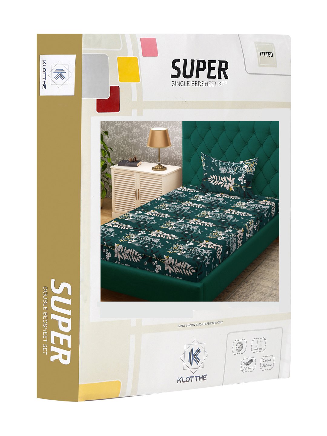 Green Floral 300 TC Cotton Blend Fitted Single Bedsheet Set in Book Fold Packing