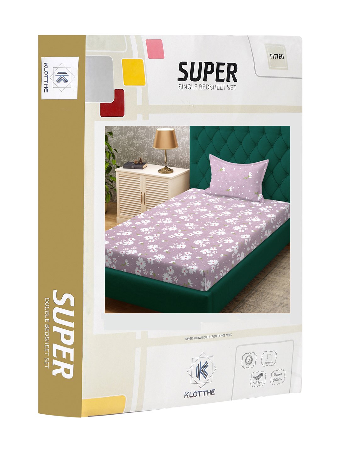 Purple Floral 300 TC Cotton Blend Fitted Single Bedsheet in Book Fold Packing