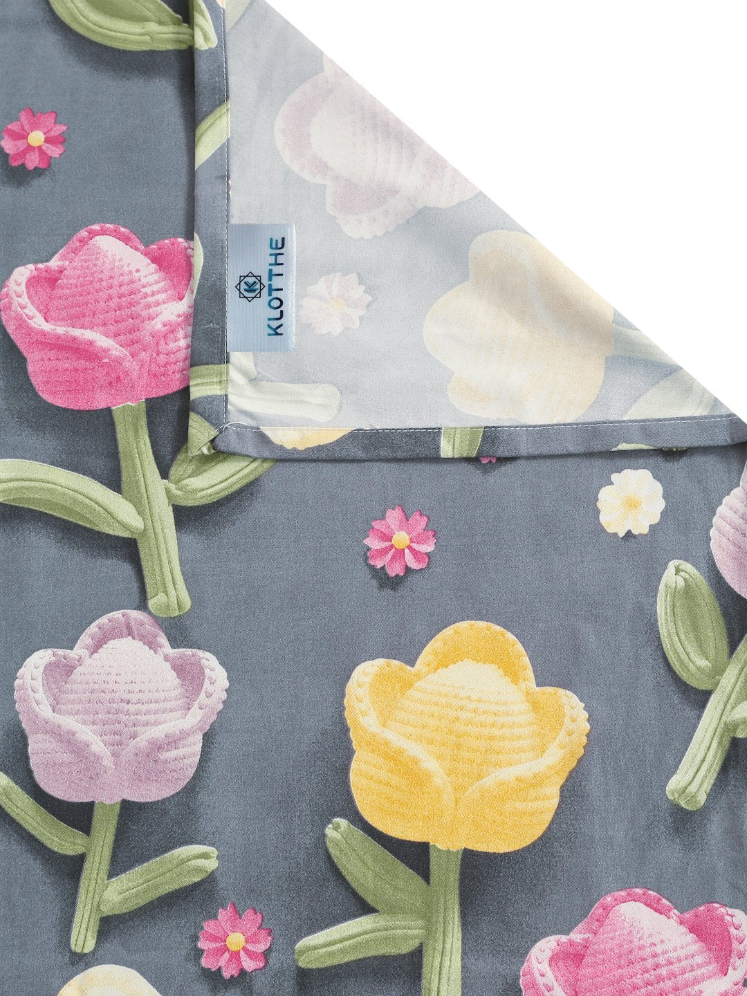 Grey Floral 7D King Size Cotton Blend Double Bedsheet with 2 Pillow Covers