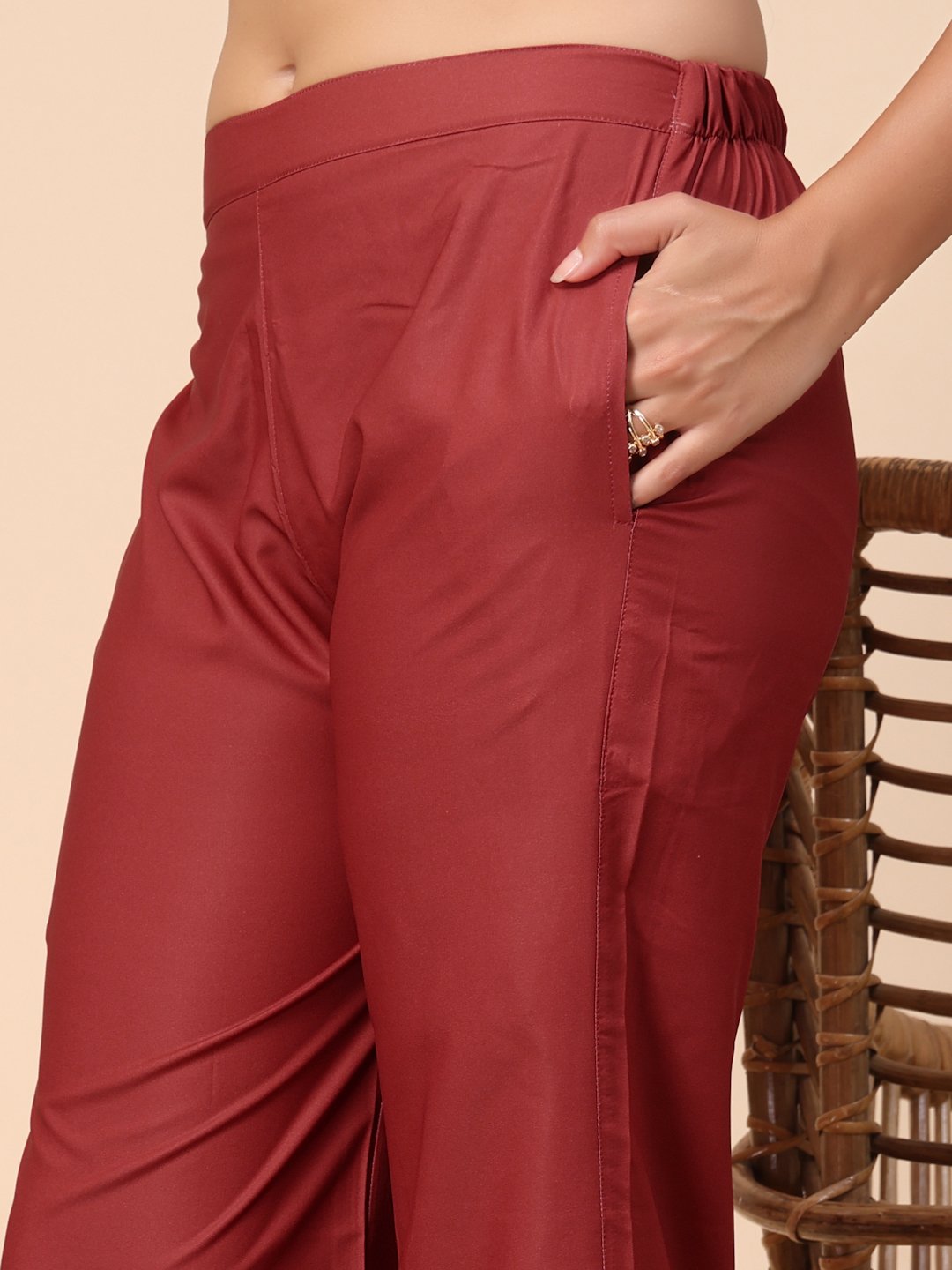 Red Cotton Printed Shirt With Trousers Co-Ords Set