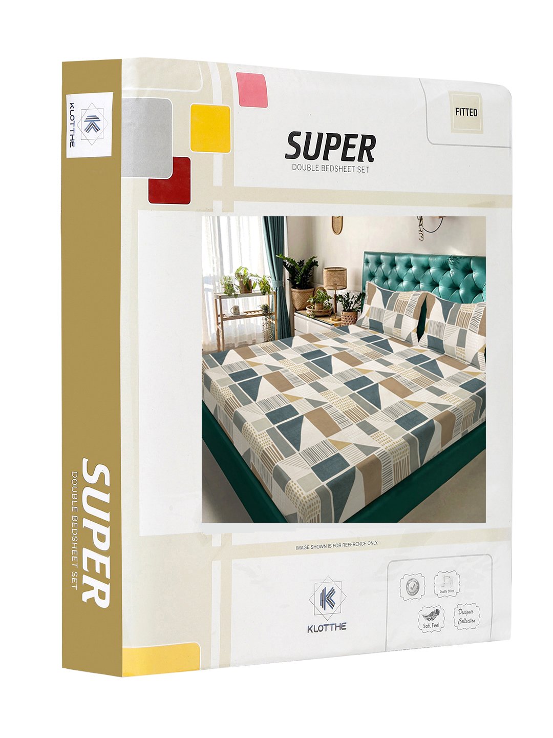 Multi Geometric 300 TC Cotton Blend Fitted Double Bedsheet in Book Fold Packing