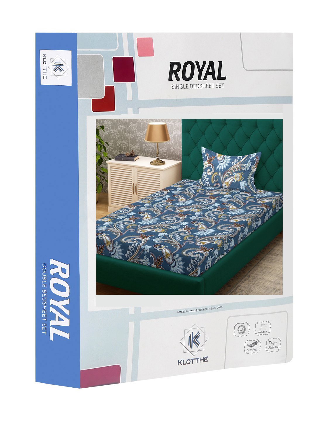 Blue Floral 300 TC Cotton Blend Single Bedsheet Set in Book Fold Packing