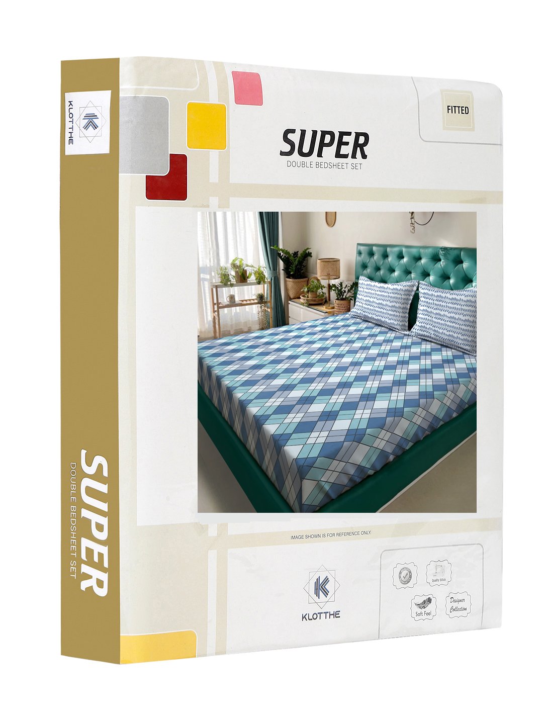 Multi Geometric 300 TC Cotton Blend Fitted Double Bedsheet in Book Fold Packing