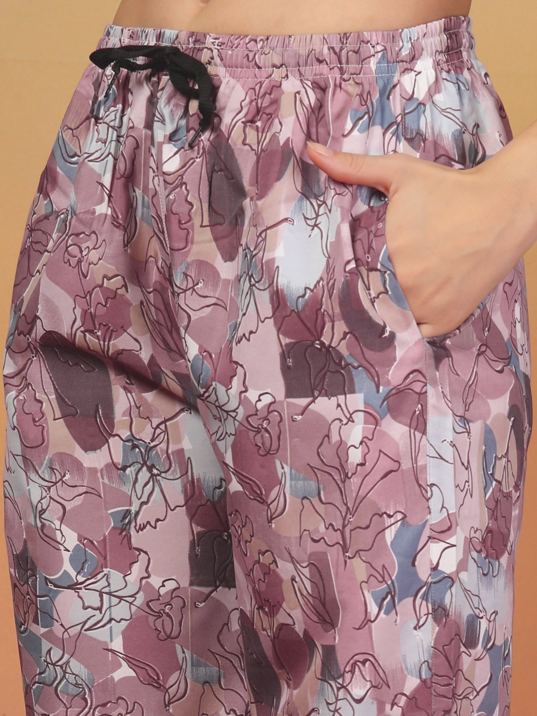 Women Purple Floral Cotton Blend Night Suit with Robe