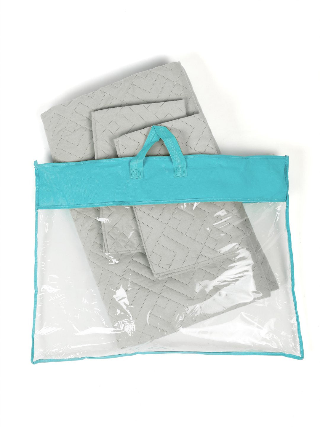 Beige Geometric King Size Micro Fiber Filling Double Bedcover with 2 Pillow covers