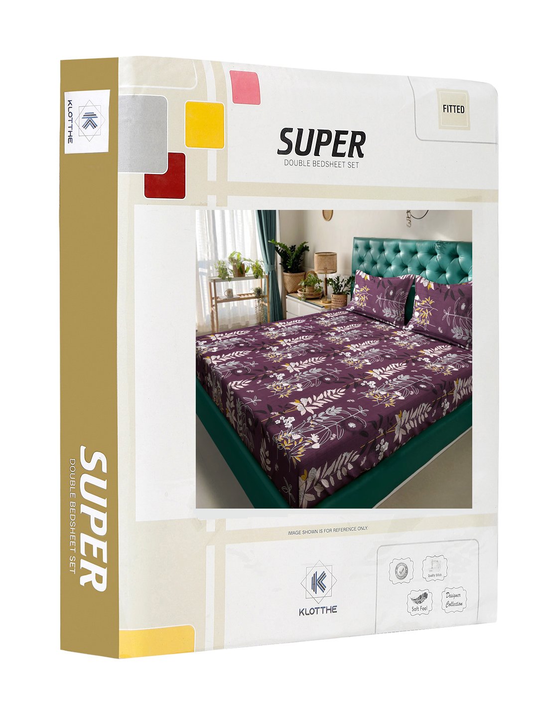 Purple Floral 300 TC Cotton Blend Fitted Double Bedsheet in Book Fold Packing