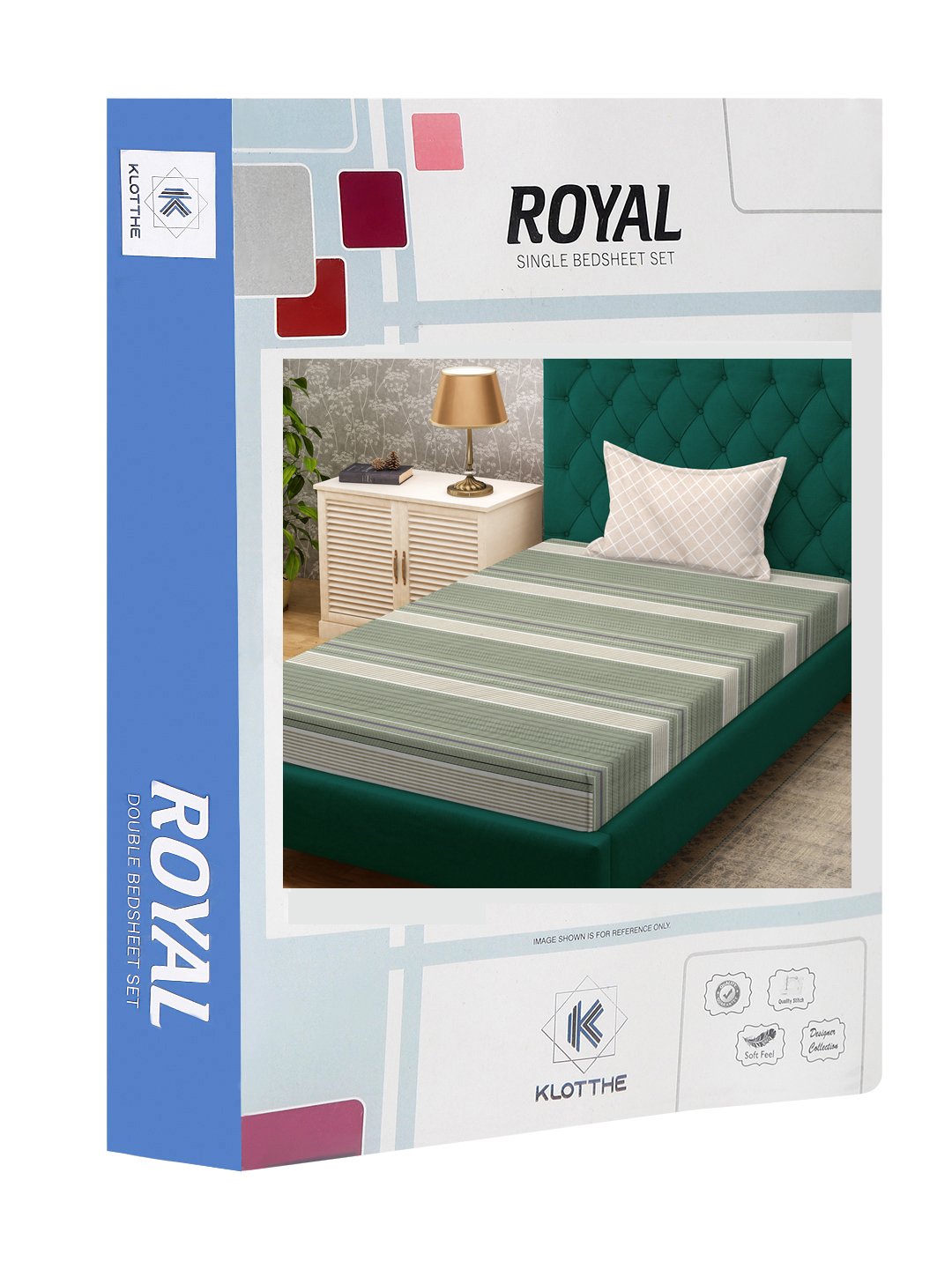 Green Striped 300 TC Cotton Blend Single Bedsheet Set in Book Fold Packing