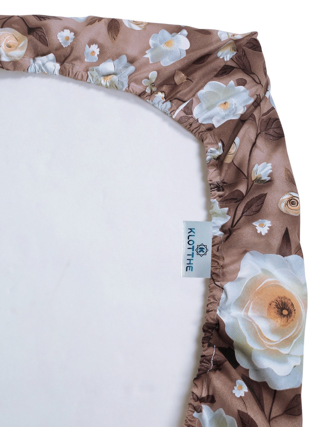 Brown Floral 7D Cotton Blend Fitted Single Bedsheet with Pillow Cover