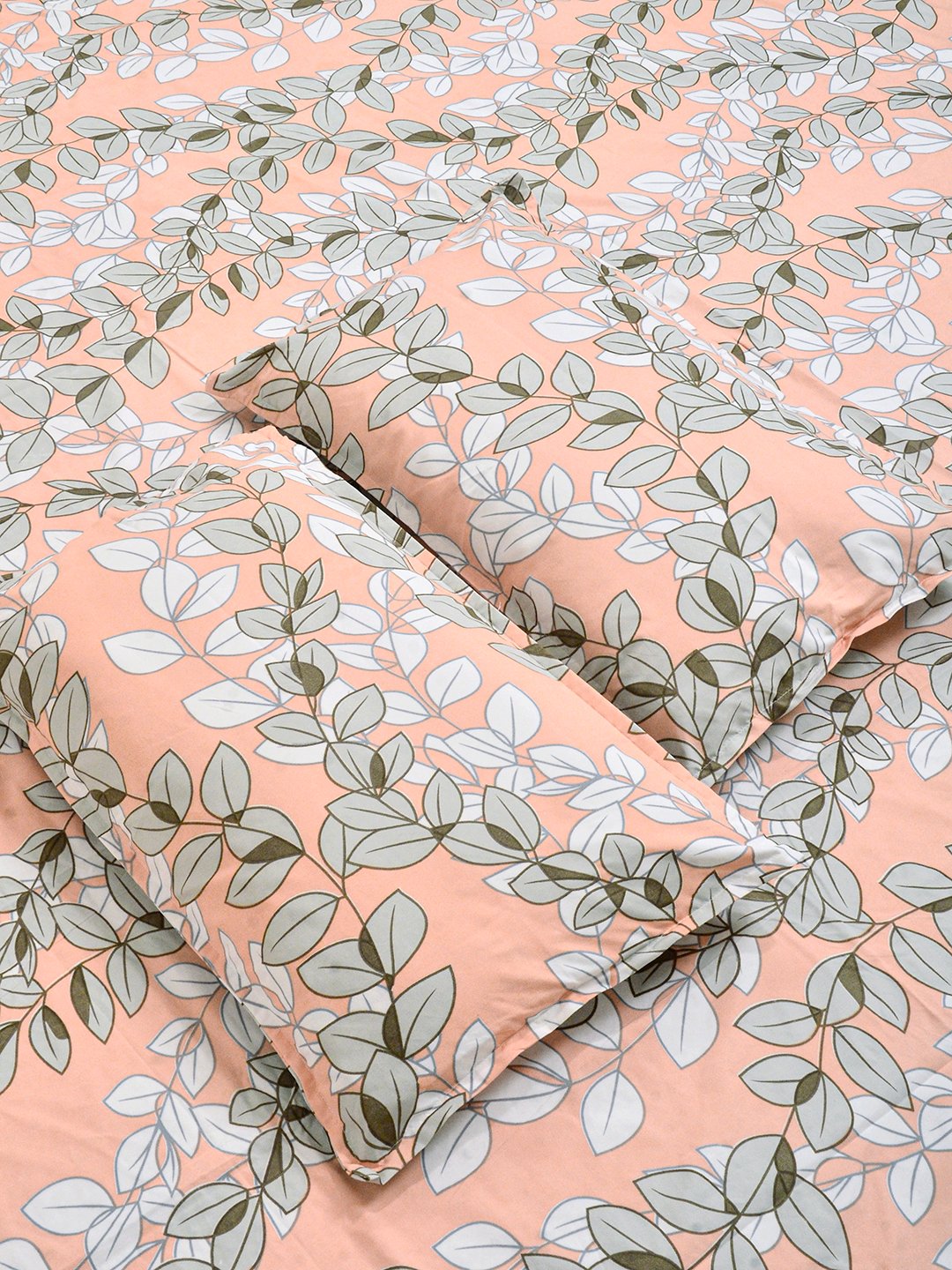 Orange Floral Cotton Blend Double Bedsheet with 2 Pillow Covers