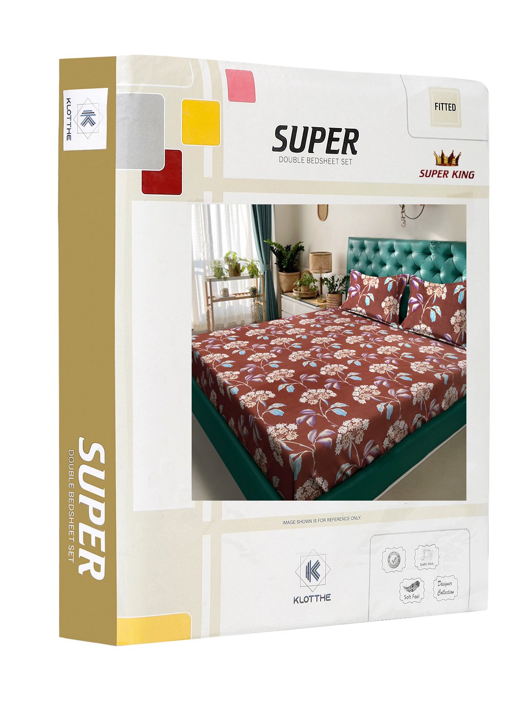 Rust Floral 300 TC Cotton Blend Fitted Double Bedsheet in Book Fold Packing