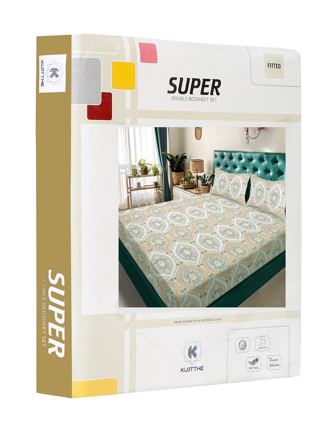 Multi Geometric 300 TC Cotton Blend Fitted Double Bedsheet in Book Fold Packing