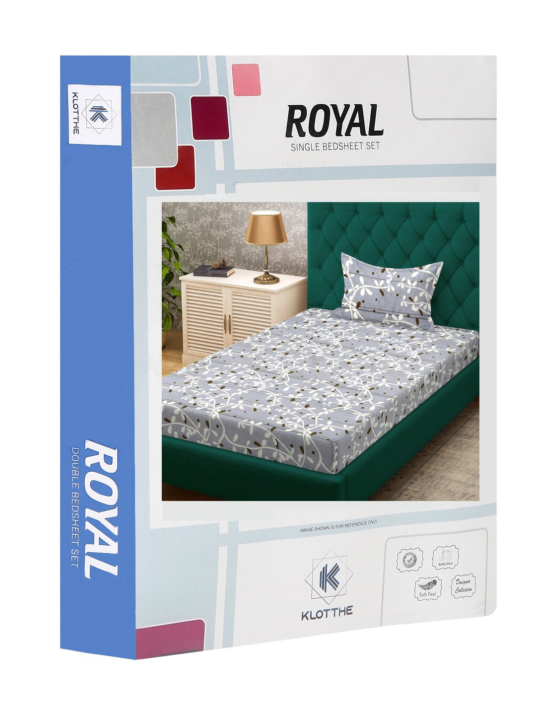 Grey Floral 300 TC Cotton Blend Single Bedsheet in Book Fold Packing