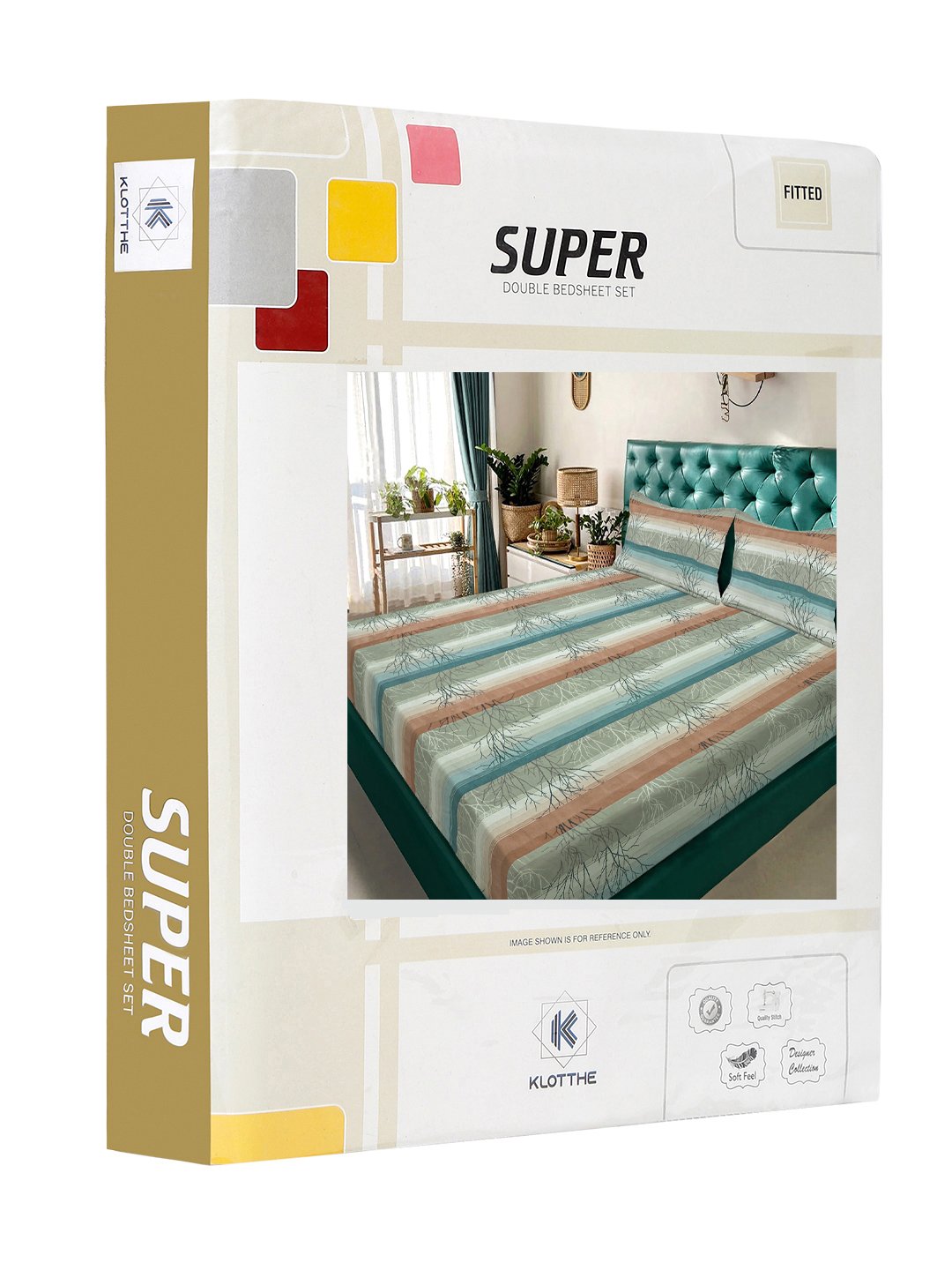 Multi Striped 300 TC Cotton Blend Fitted Double Bedsheet in Book Fold Packing