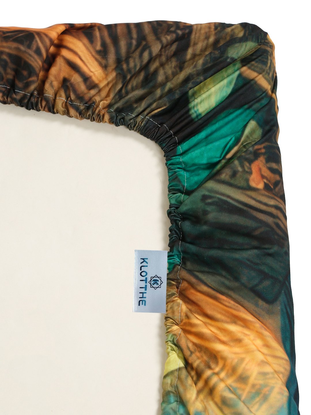 Blue Digital Abstract Printed Cotton Blend Fitted Double Bedsheet with 2 Pillow Covers
