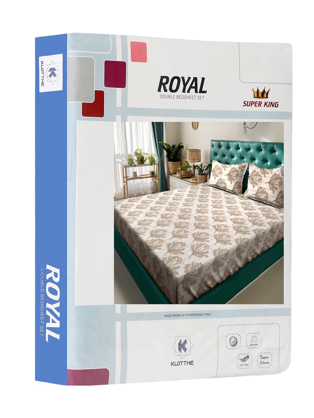 Beige Floral 300 TC Cotton Blend Super King Double Bedsheet in Book Fold Packing