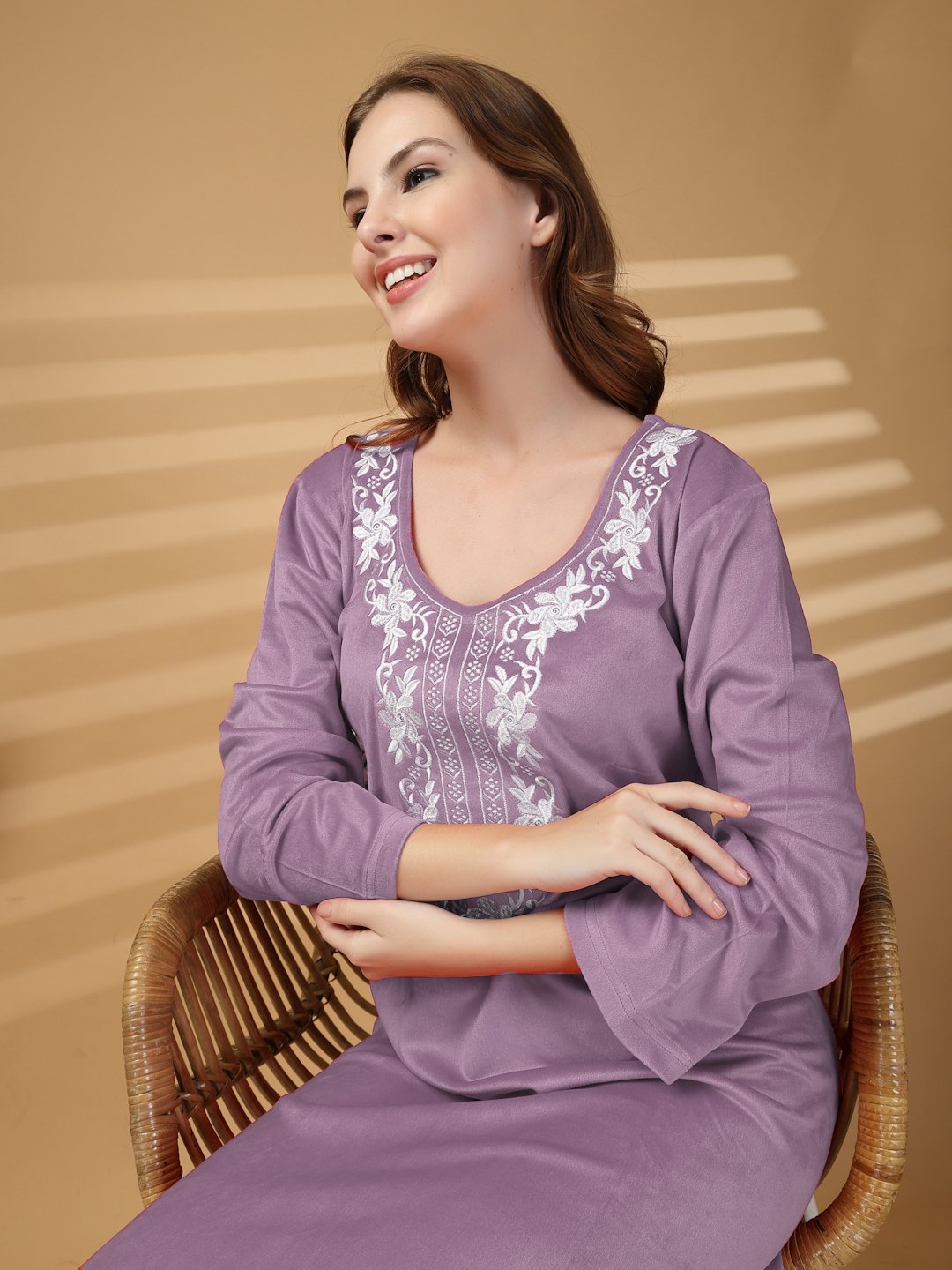 Klotthe Purple Solid Soft touch Velvet Maxi Nightdress