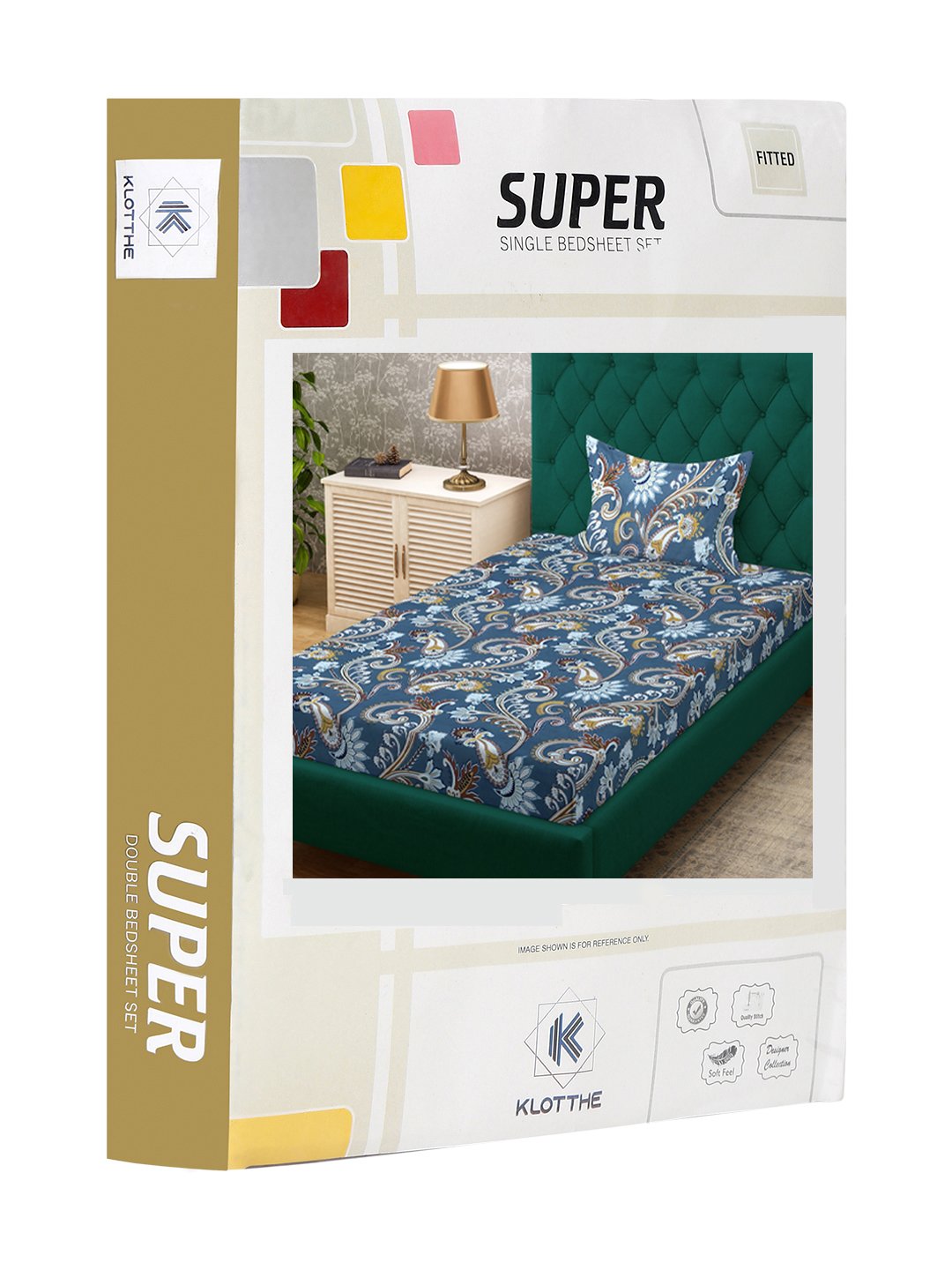 Blue Floral 300 TC Cotton Blend Fitted Single Bedsheet Set in Book Fold Packing
