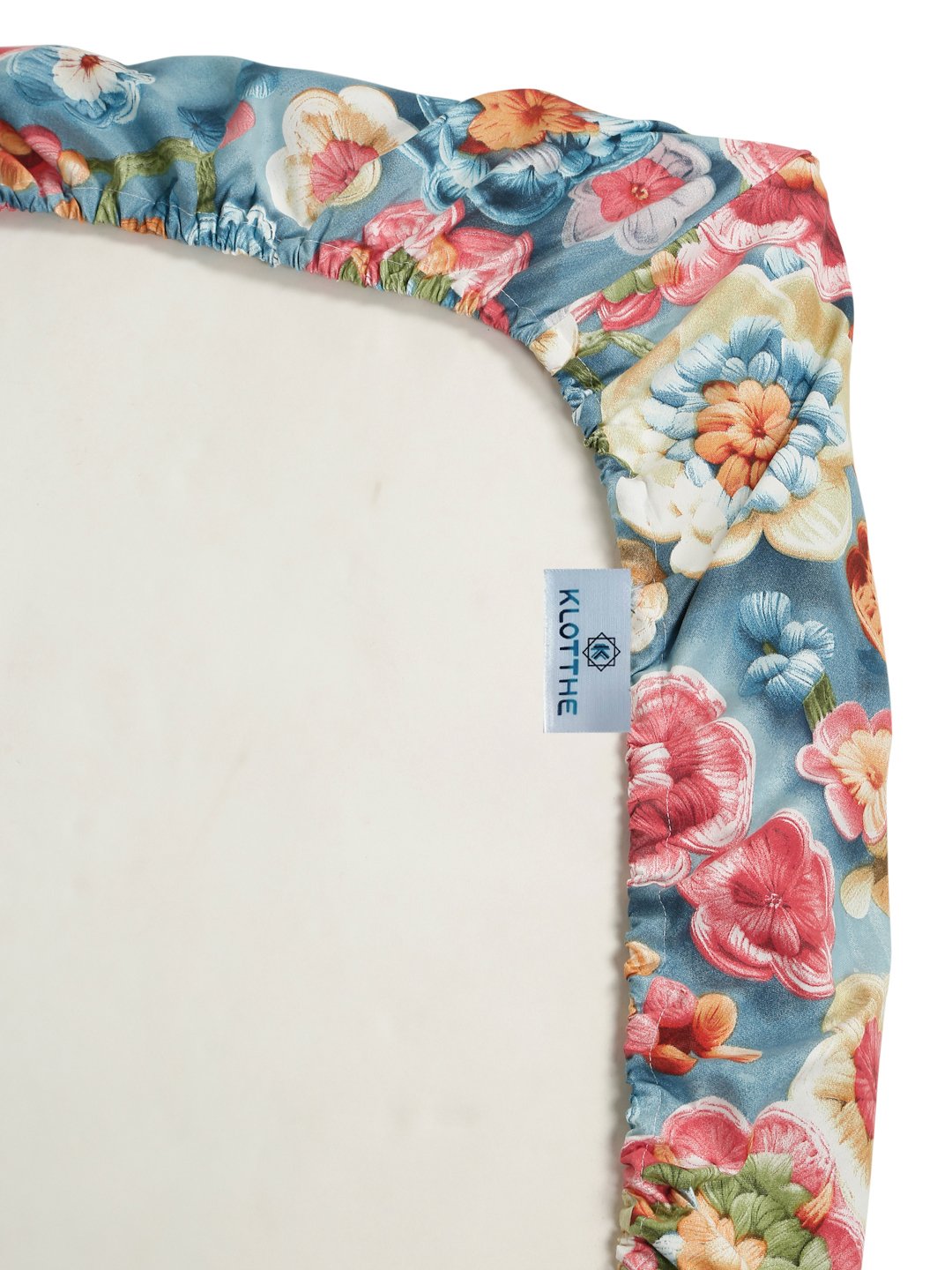 Blue Floral 7D King Size Cotton Blend Fitted Double Bedsheet with 2 Pillow Covers