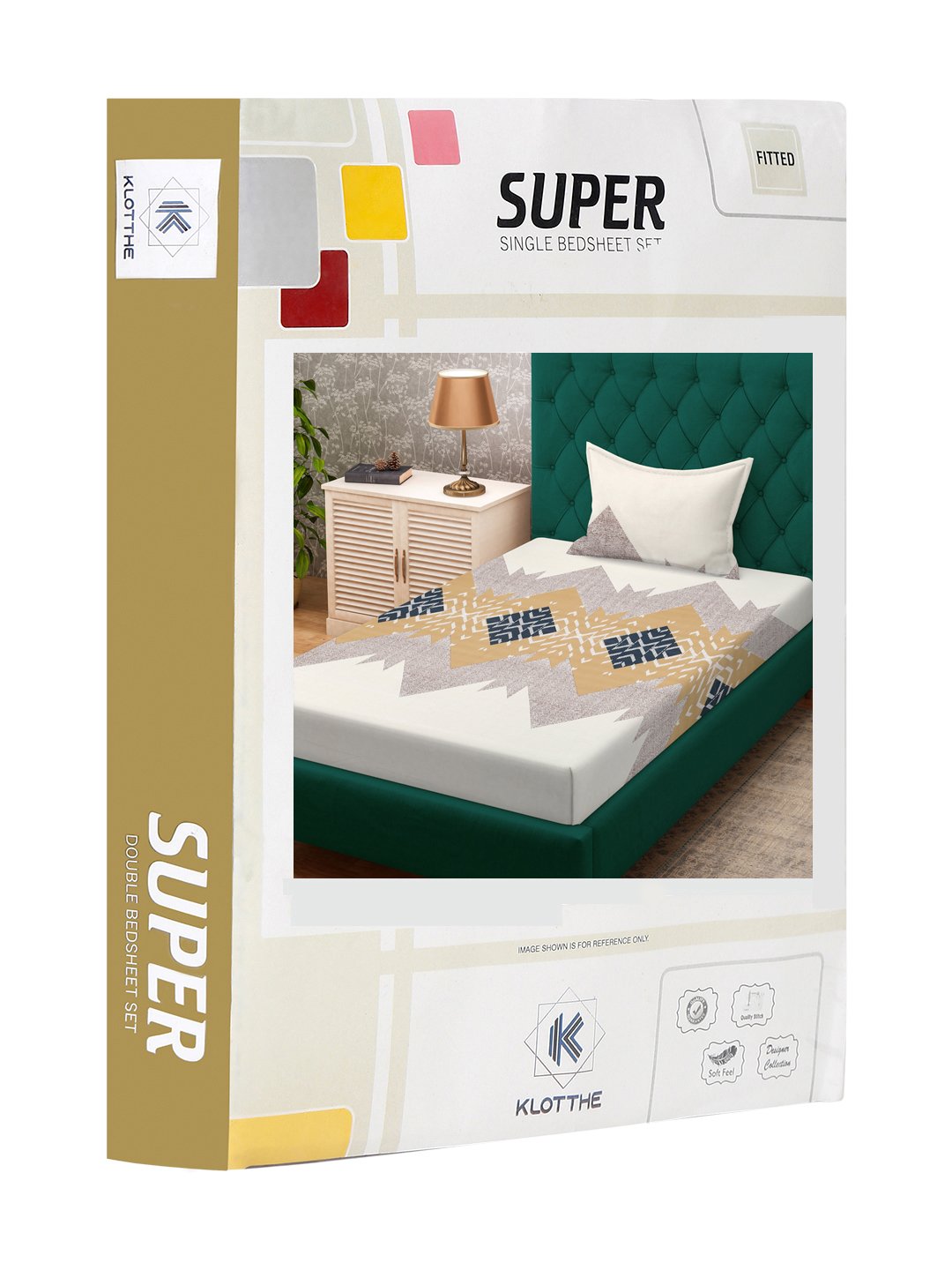 Multi Geometric 300 TC Cotton Blend Fitted Single Bedsheet Set in Book Fold Packing