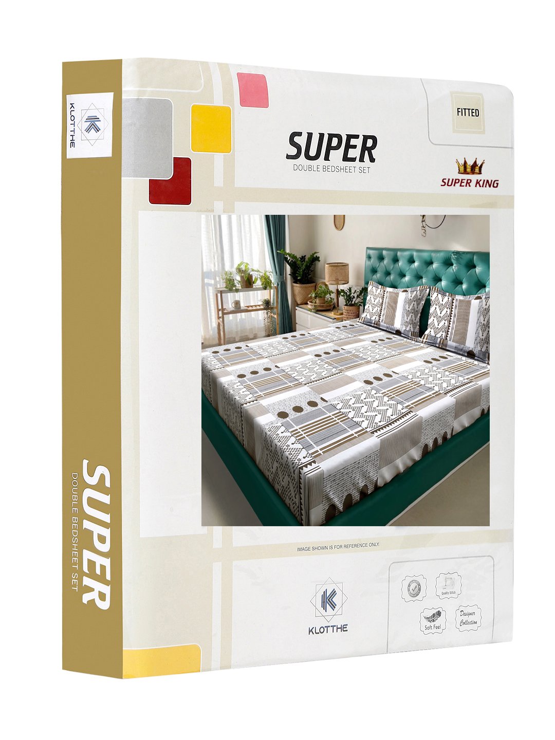 White Geometric 300 TC Cotton Blend Fitted Double Bedsheet in Book Fold Packing