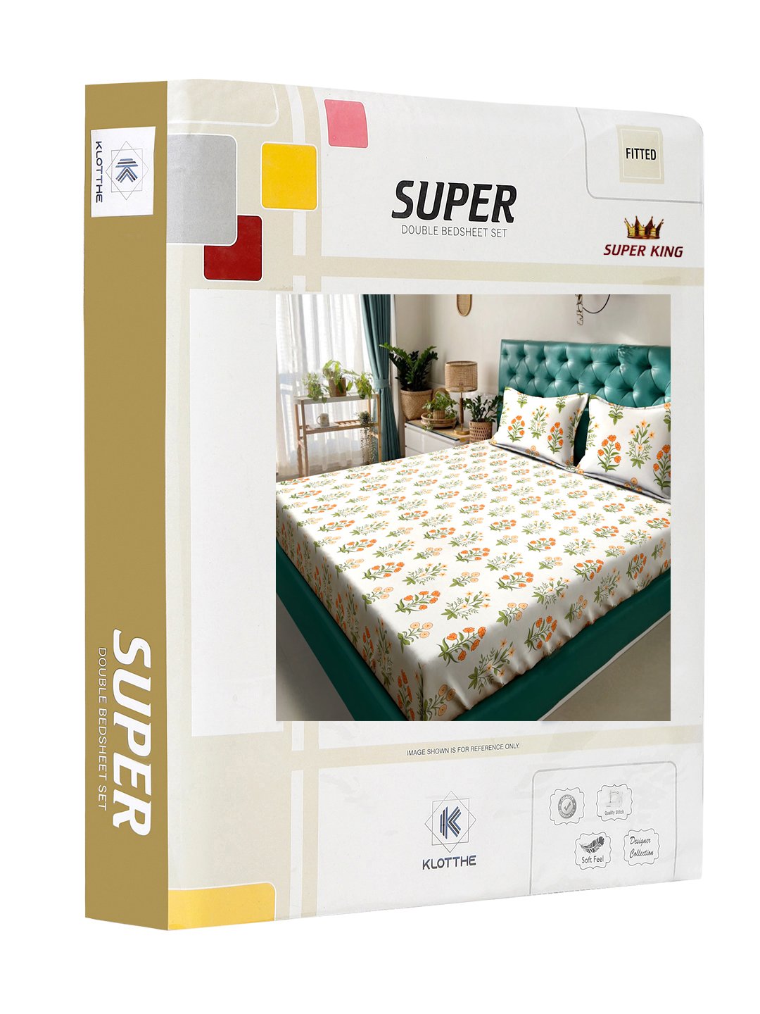 Cream Floral 300 TC Cotton Blend Fitted Double Bedsheet in Book Fold Packing