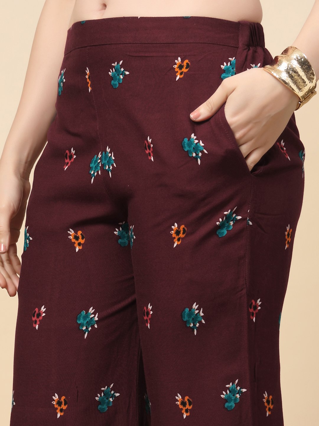 Wine Cotton Printed Shirt With Trousers Co-Ords Set