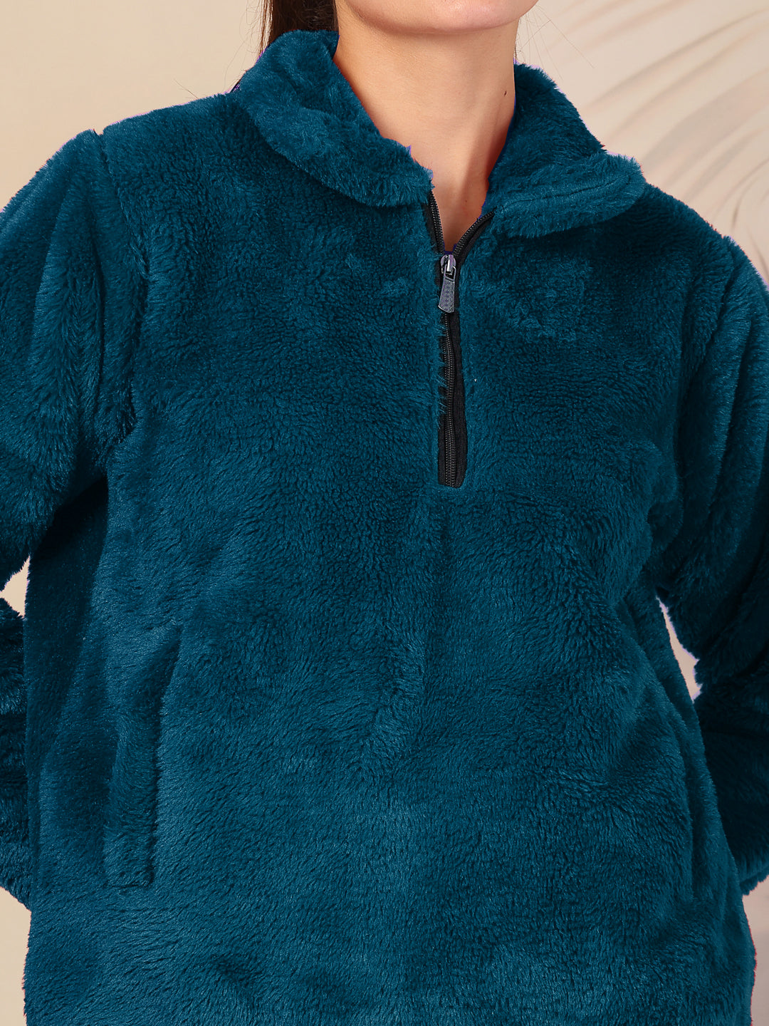 Klotthe Women Blue Solid Woolen Fur Winter Jacket