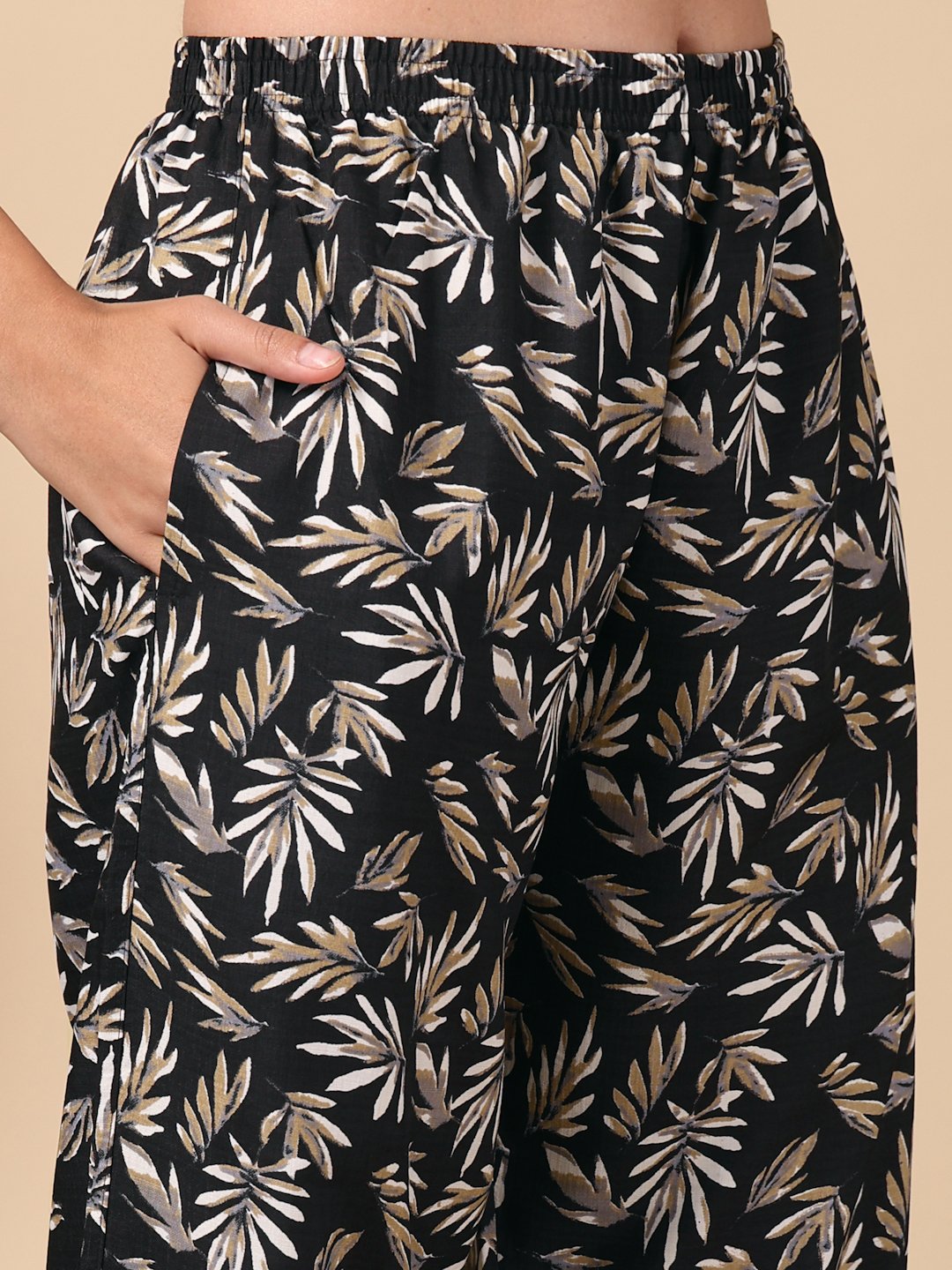 Black Floral Cotton Blend Women Night Suit