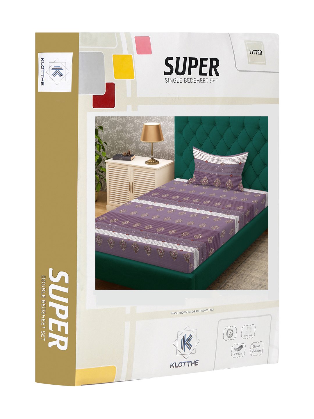 Purple Geometric 300 TC Cotton Blend Fitted Single Bedsheet Set in Book Fold Packing