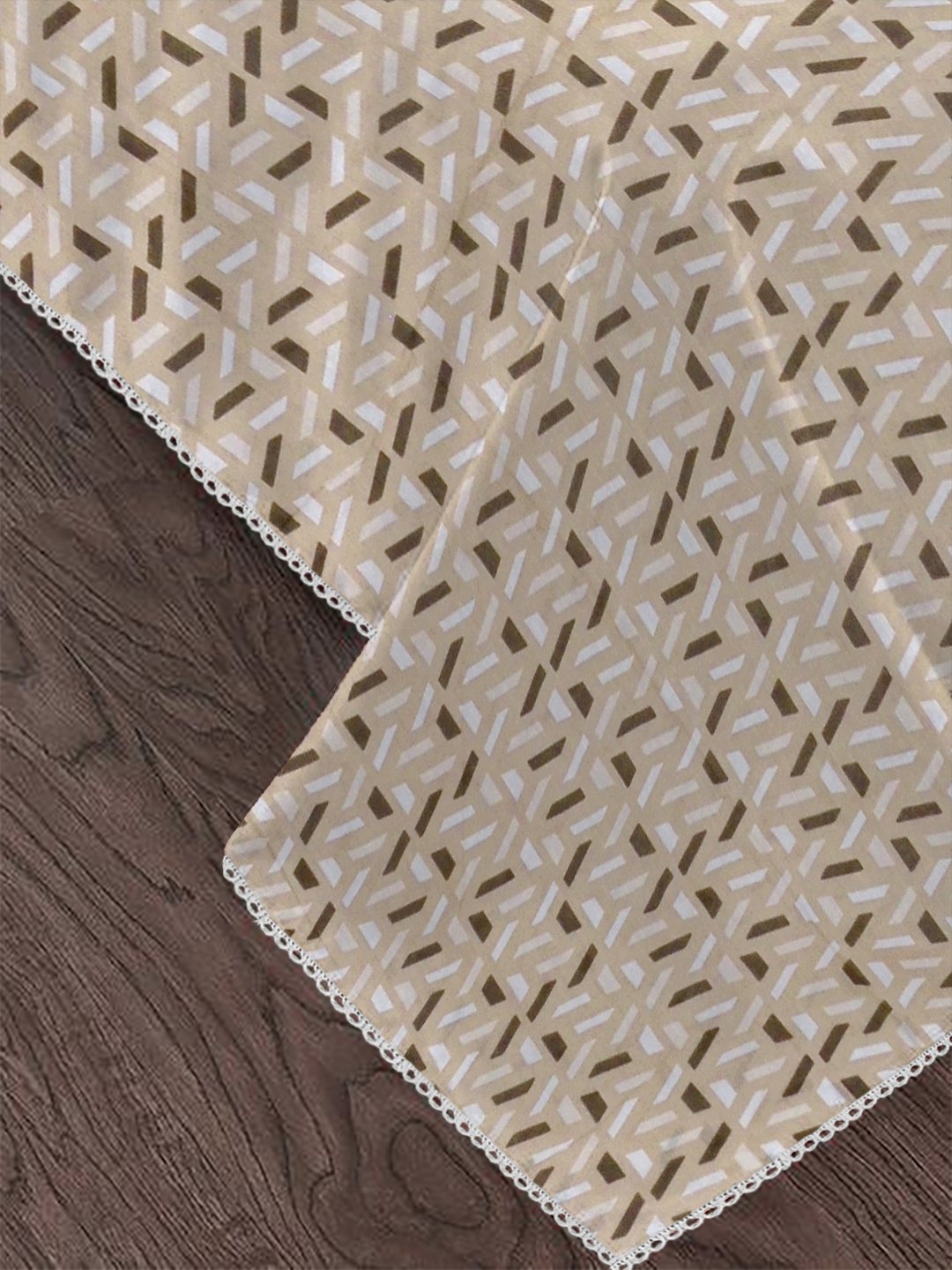 Beige Pure Cotton Geometric Double Bed Dohar