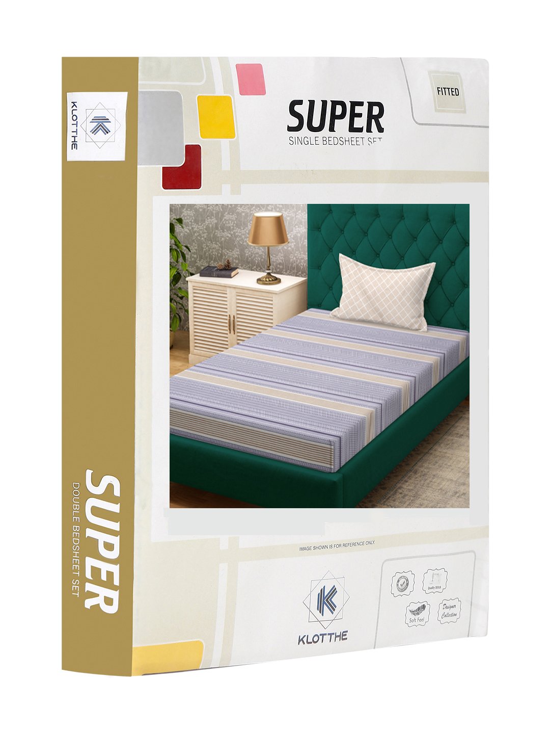 Purple Striped 300 TC Cotton Blend Fitted Single Bedsheet Set in Book Fold Packing