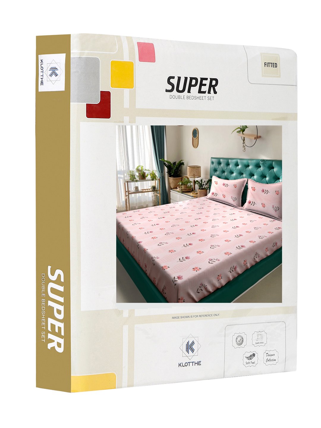 Book Fold Pink Floral 300 TC Cotton Blend Fitted Double Bedsheet with 2 Pillow Covers