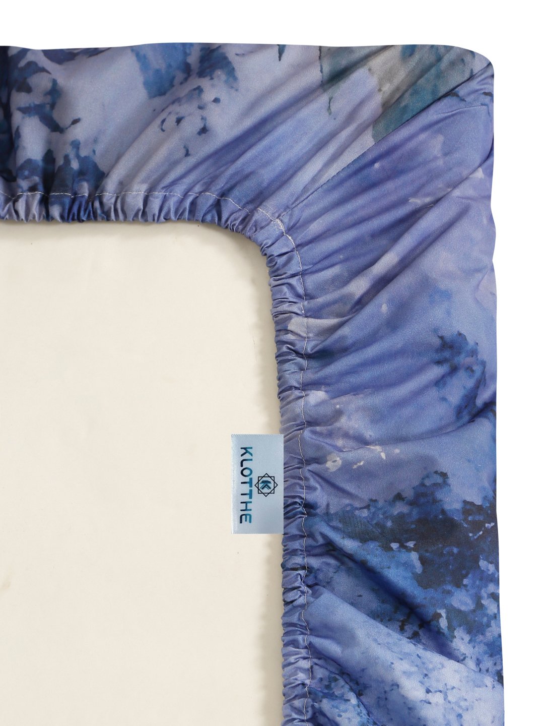 Blue Digital Floral Printed Cotton Blend Fitted Double Bedsheet with 2 Pillow Covers