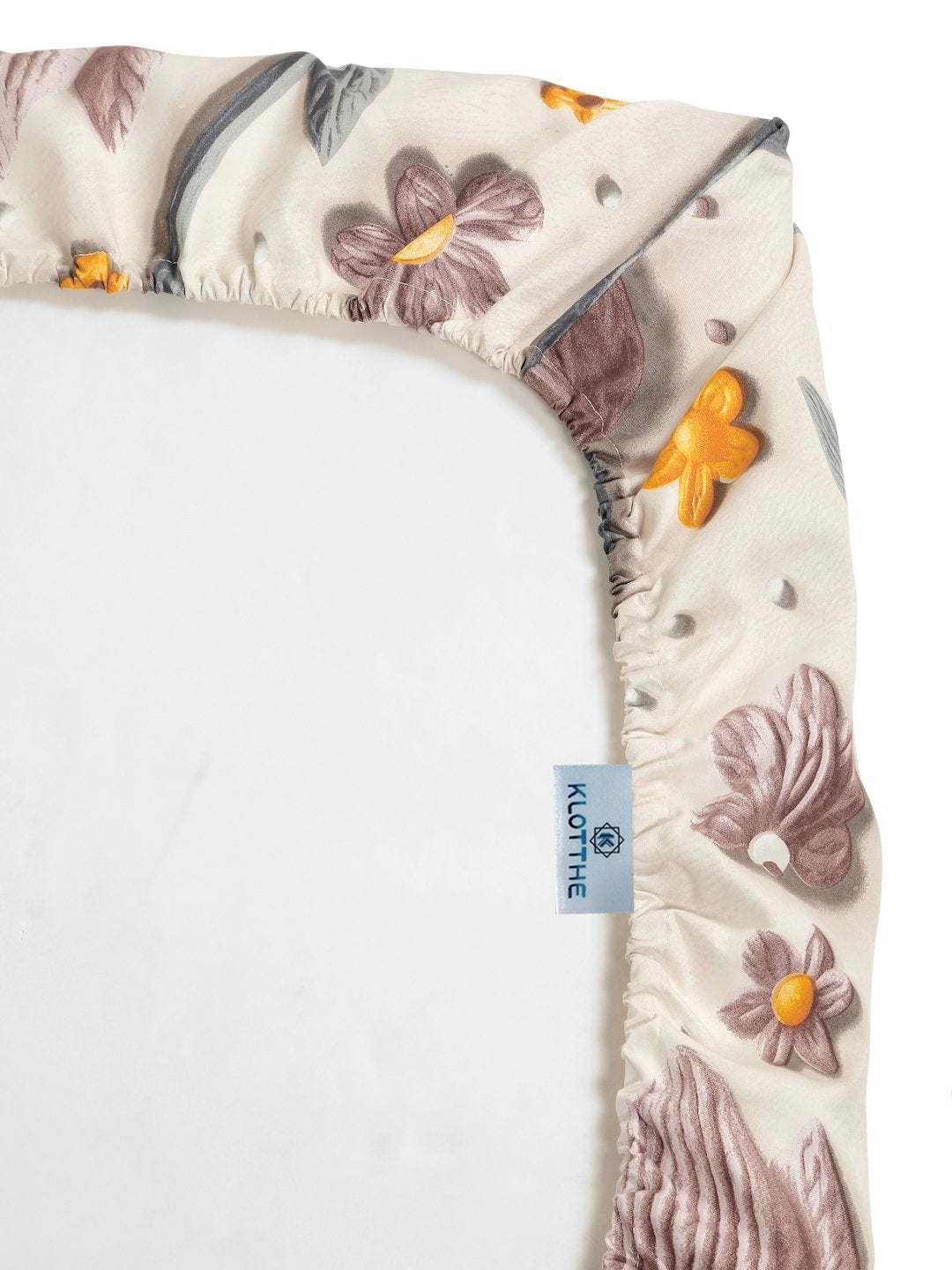 Cream Floral 7D Cotton Blend Fitted Single Bedsheet with Pillow Cover