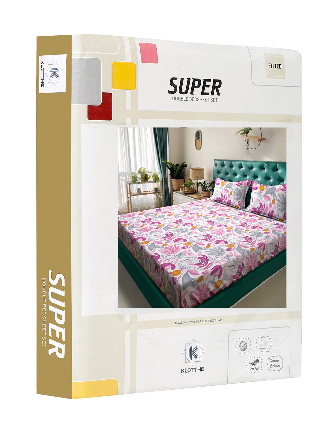 Book Fold Multi Floral 300 TC Cotton Blend Fitted Double Bedsheet with 2 Pillow Covers