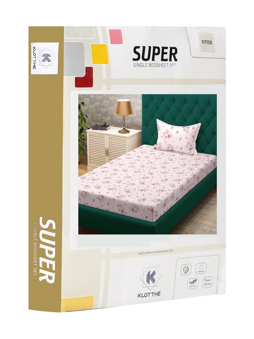 Pink Floral 300 TC Cotton Blend Fitted Single Bedsheet Set in Book Fold Packing