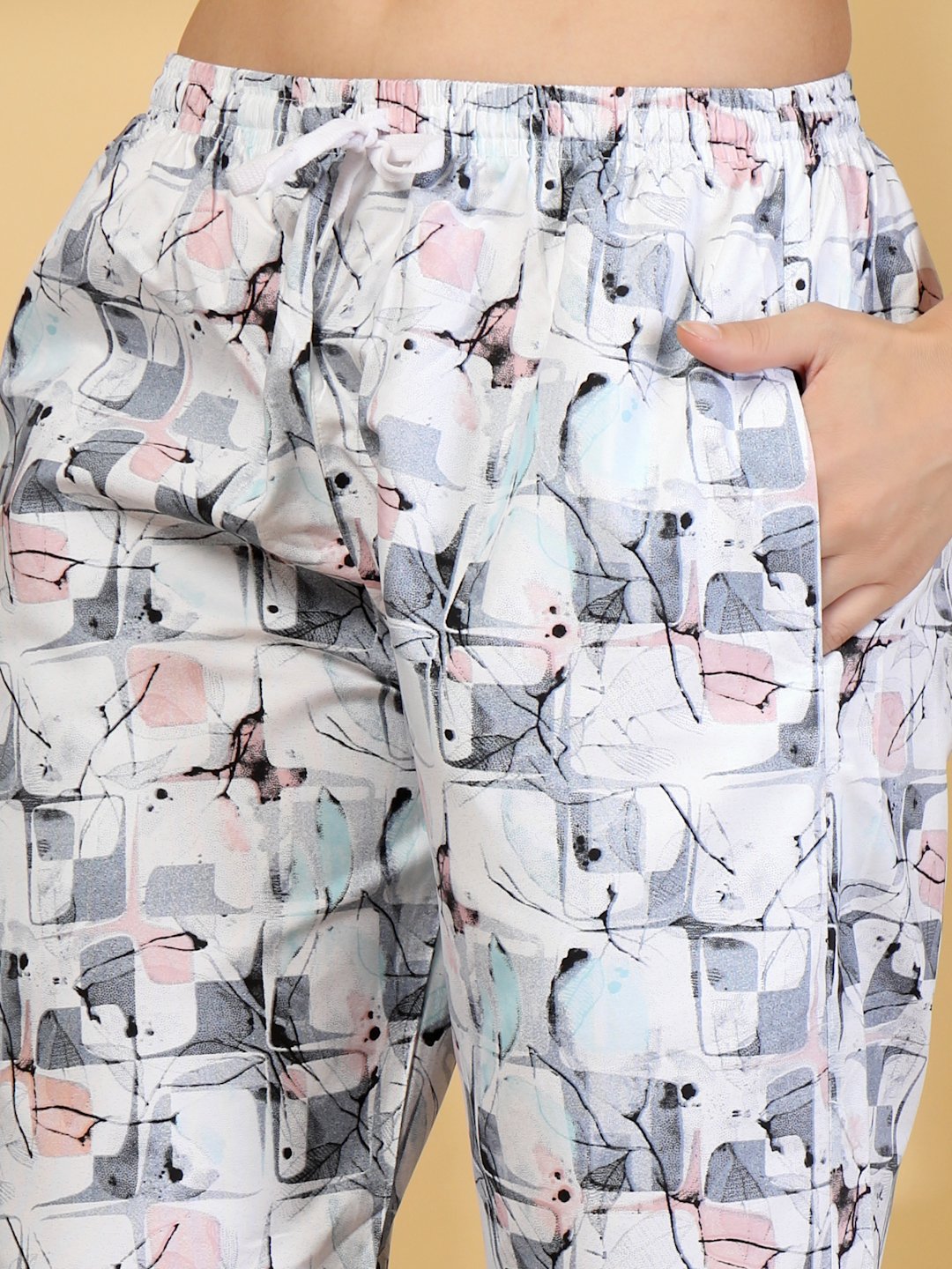 Women Grey Abstract Cotton Blend Night Suit