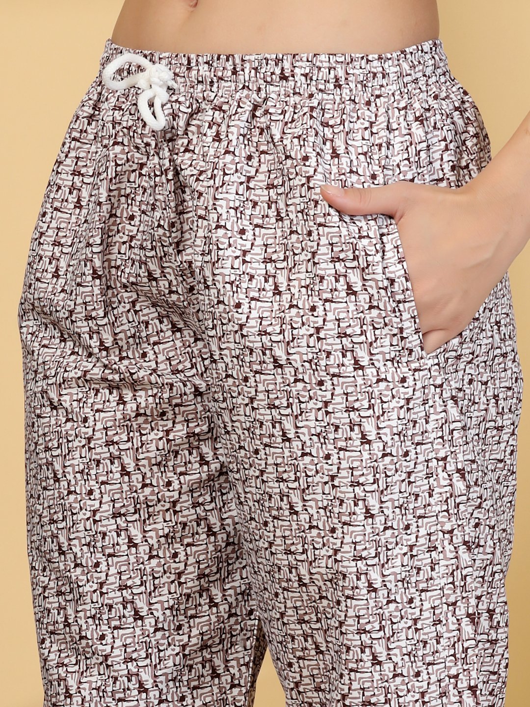 Women Maroon Abstract Pure Cotton Night Suit