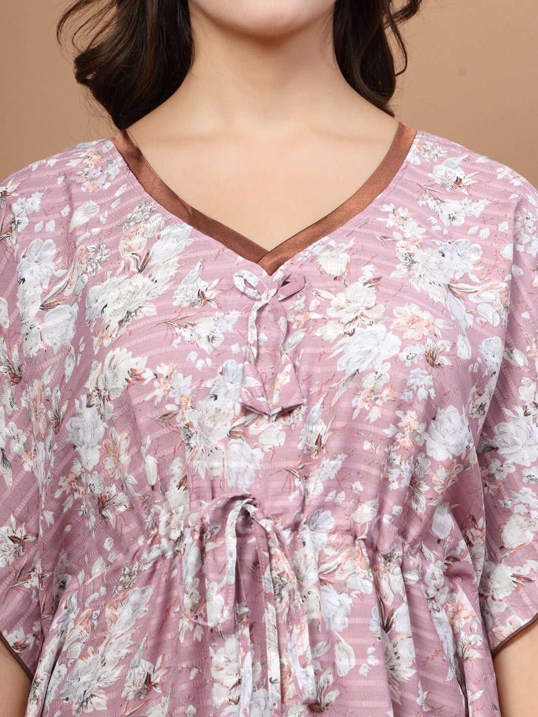 Pink Floral Cotton Blend Kaftan Maxi Nightdress