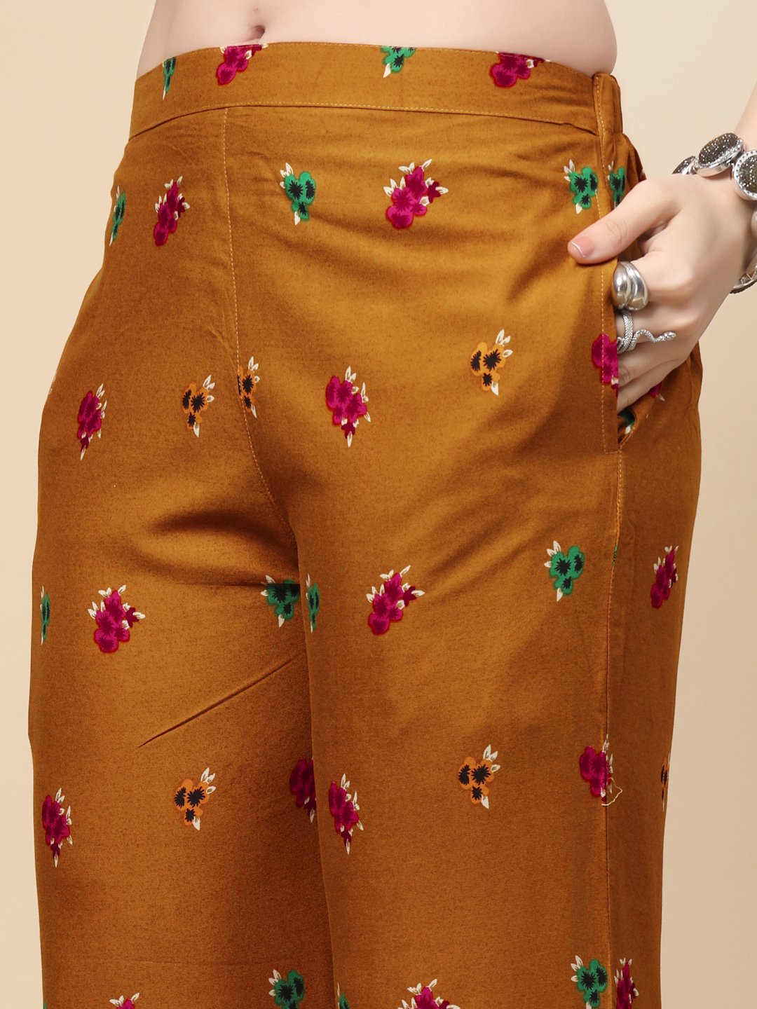 Mustard Cotton Printed Shirt With Trousers Co-Ords Set