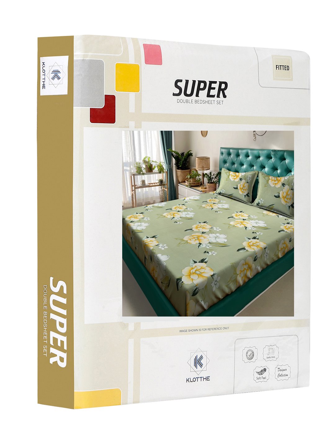 Green Floral 300 TC Cotton Blend Fitted Double Bedsheet in Book Fold Packing