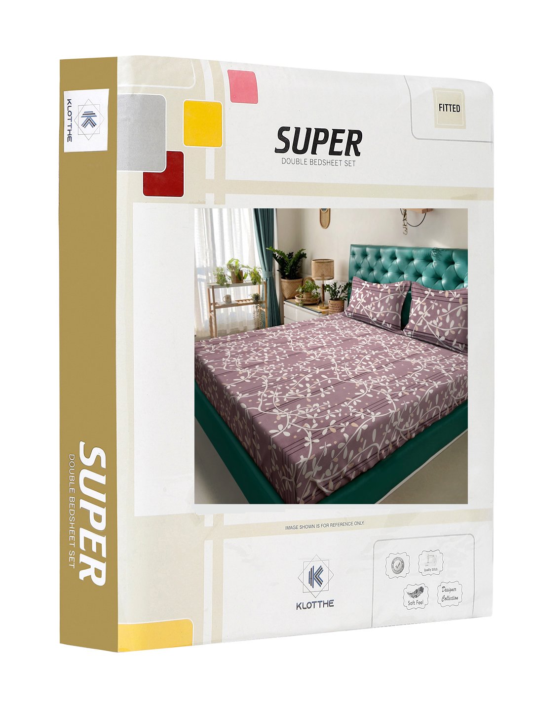 Purple Floral 300 TC Cotton Blend Fitted Double Bedsheet in Book Fold Packing
