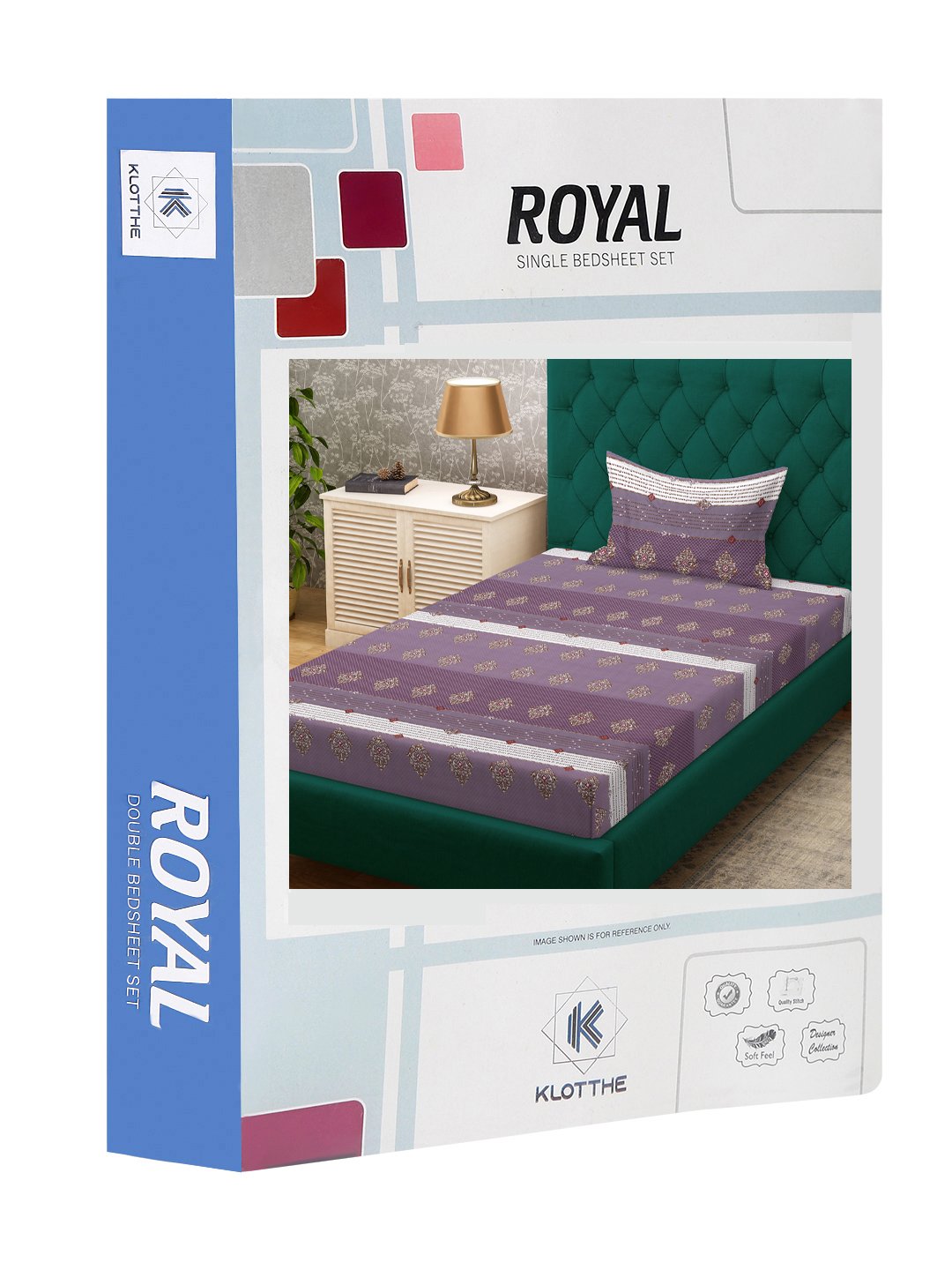 Purple Geometric 300 TC Cotton Blend Single Bedsheet Set in Book Fold Packing