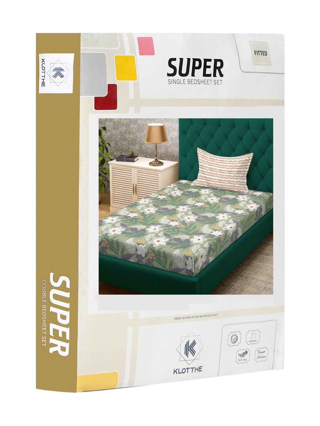 Green Floral 300 TC Cotton Blend Fitted Single Bedsheet in Book Fold Packing