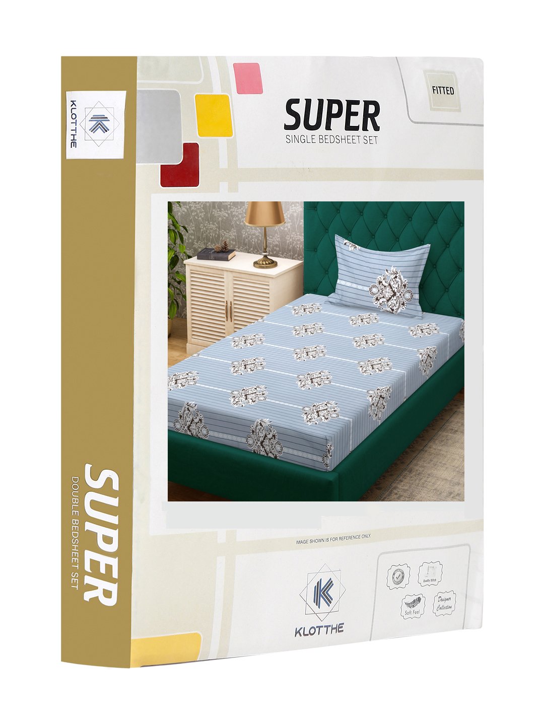 Grey Ethnic Motifs 300 TC Cotton Blend Fitted Single Bedsheet Set in Book Fold Packing