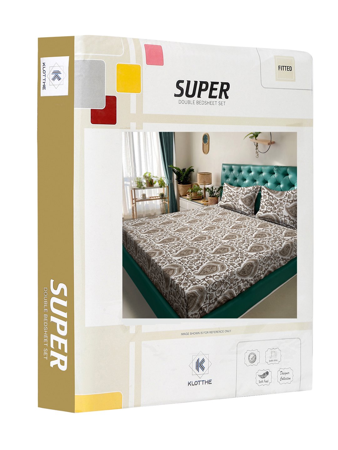 Book Fold Begie Floral 300 TC Cotton Blend Fitted Double Bedsheet with 2 Pillow Covers