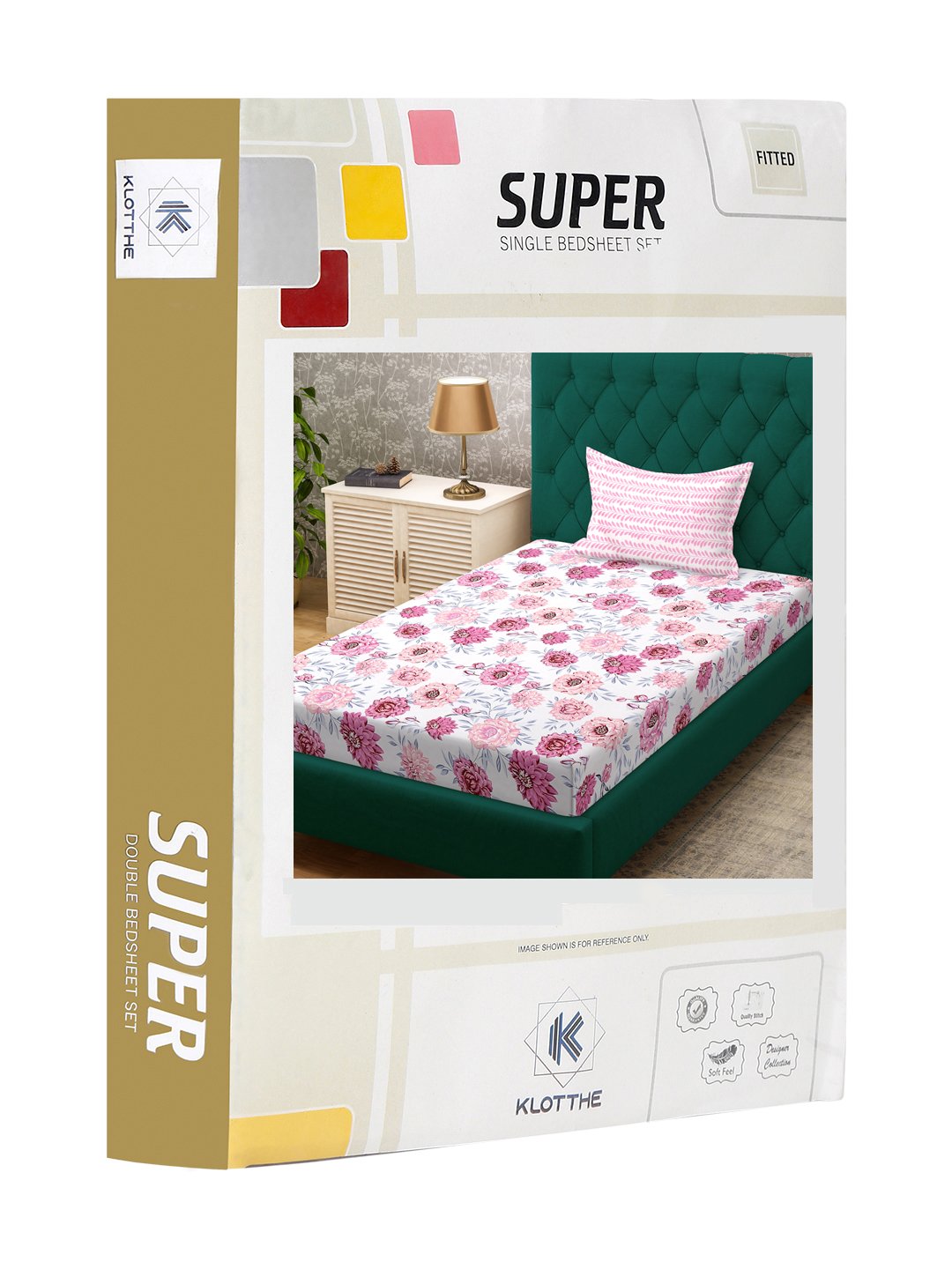 Pink Floral 300 TC Cotton Blend Fitted Single Bedsheet Set in Book Fold Packing