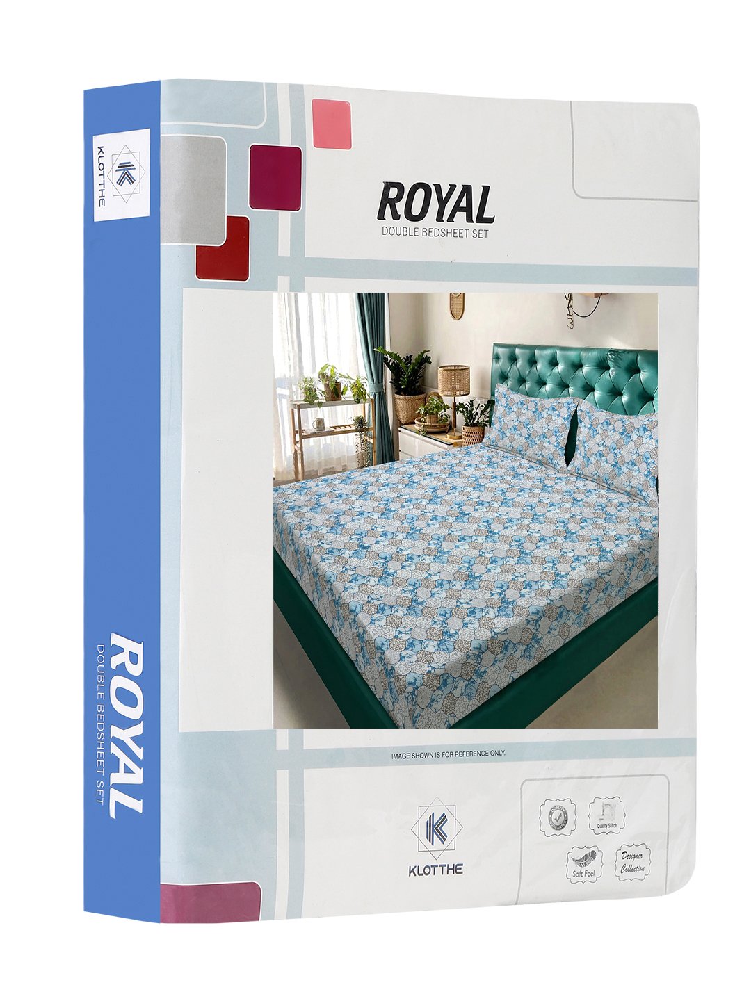 Blue Floral 300 TC Cotton Blend Double Bedsheet in Book Fold Packing