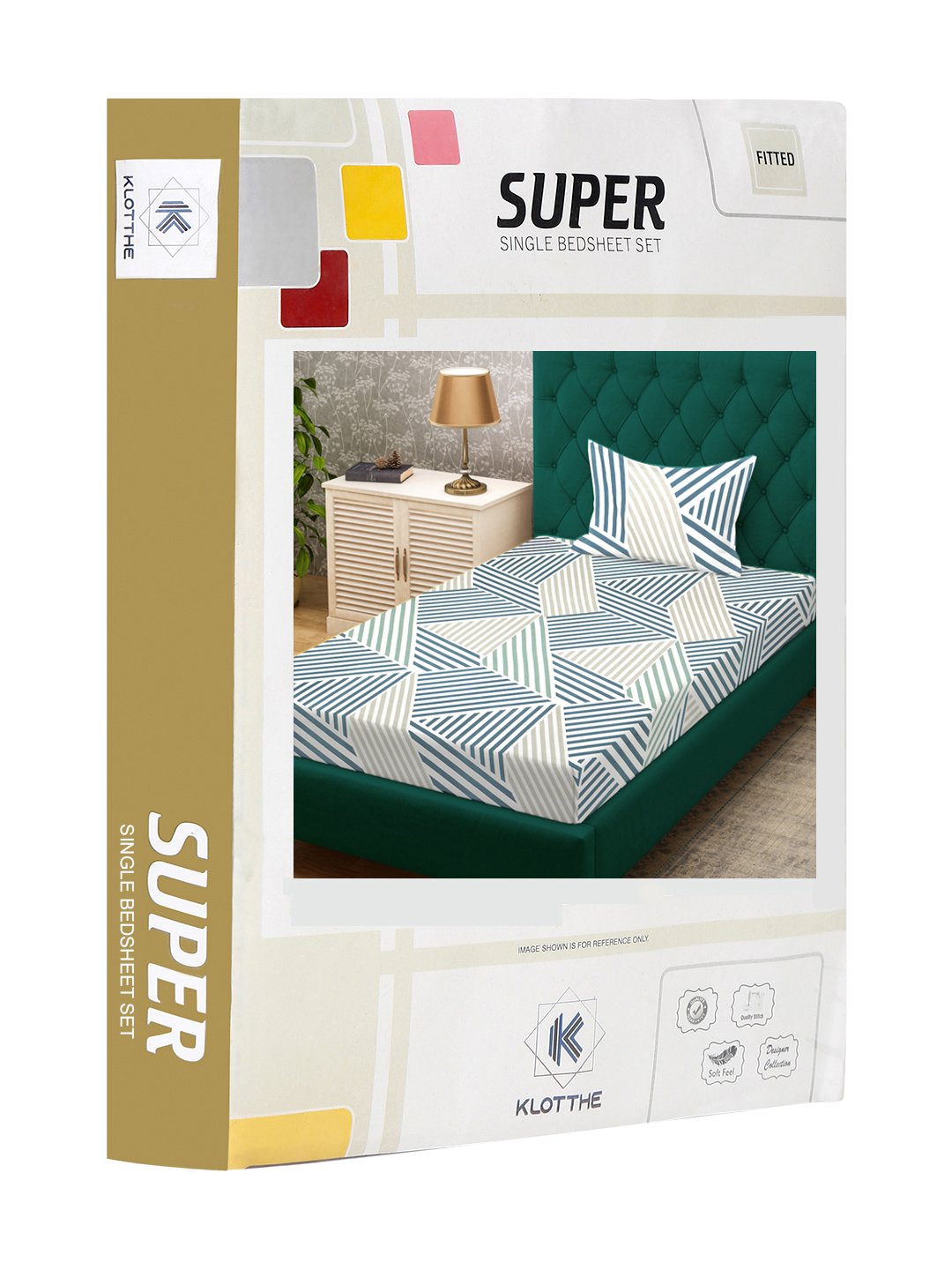 Green Geometric 300 TC Cotton Blend Fitted Single Bedsheet in Book Fold Packing